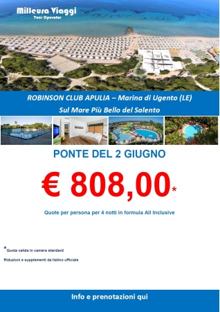 Robinson Apulia - Marina di Ugento (LE) Ponte 2 Giugno 2023 Mare Italia